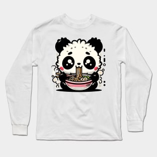 Kawaii retro little panda eat ramen noodles Long Sleeve T-Shirt